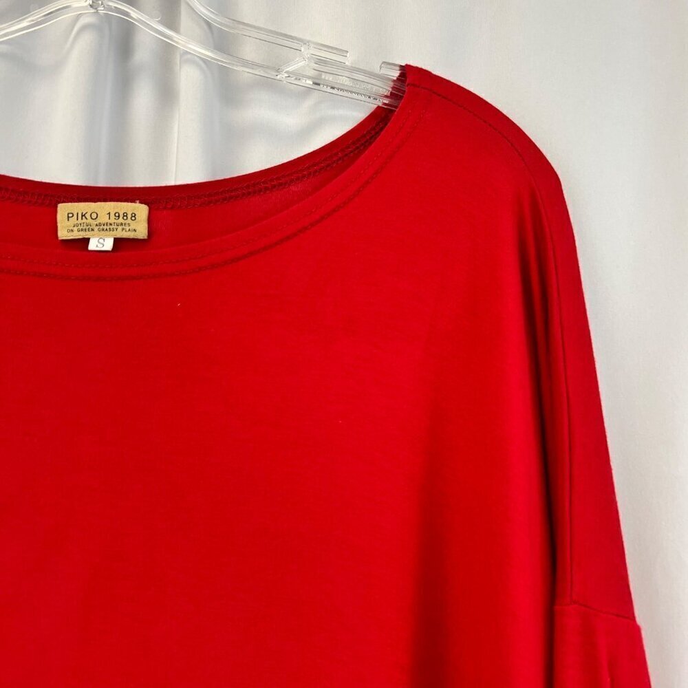 Piko 1988 Women’s Round Neck Long Sleeve Red Oversized Mini Shift Dress Small - Picture 3 of 8